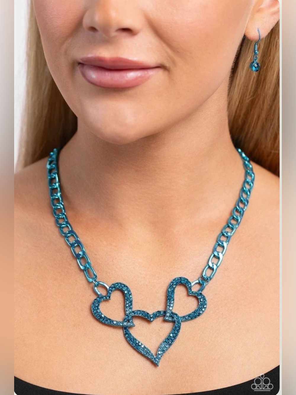 paparazzi Teal Heart Triple-Link Necklace